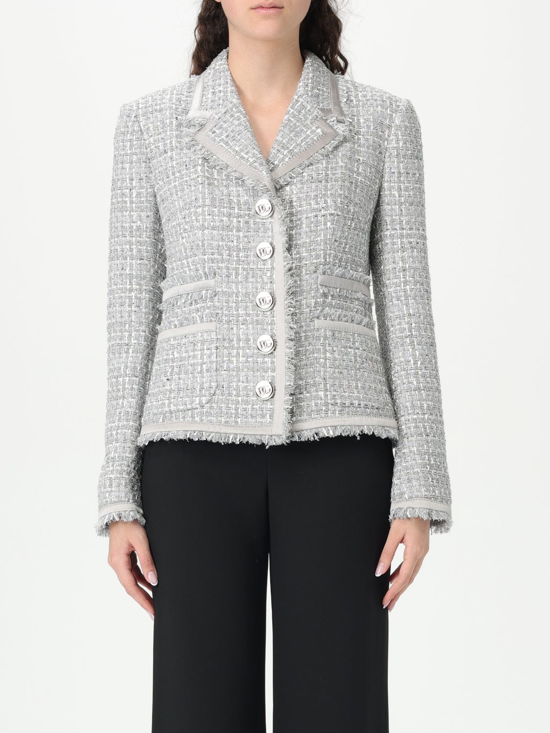 Dolce & Gabbana Tailored Jacket With Button Detailing And Frayed Edges In Multicolor