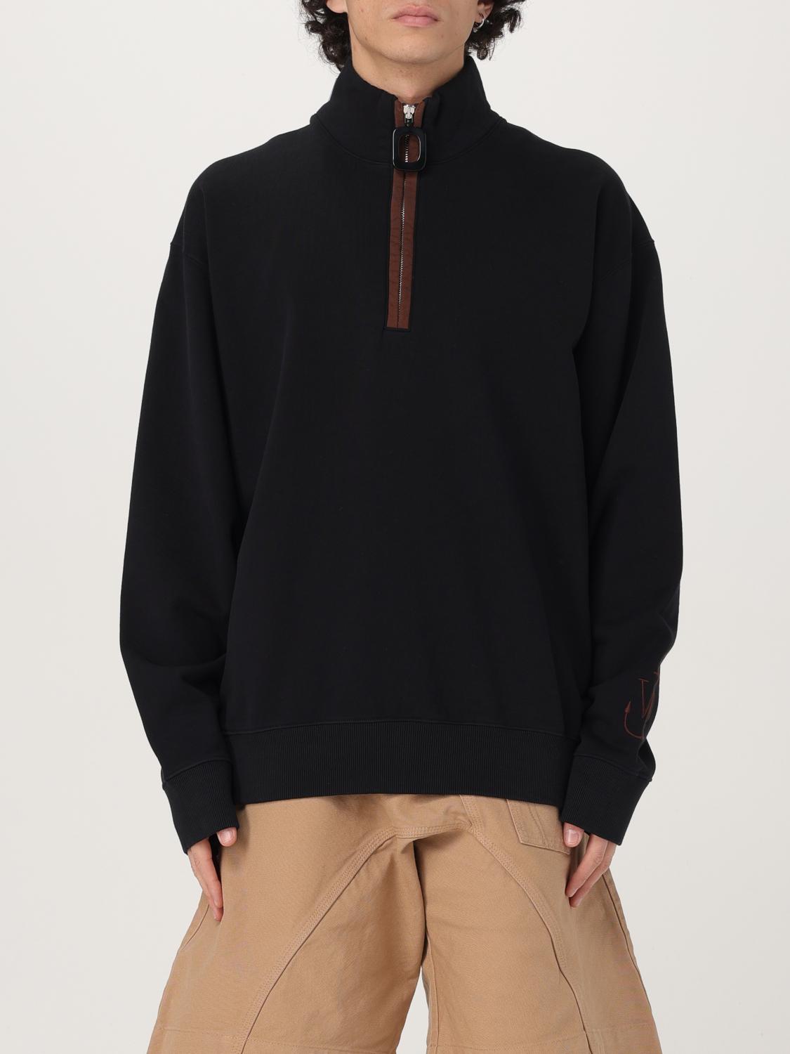 Jw Anderson Black Sweatshirt With Front Zip And Embroidered Logo On The Sleeve In Cotton Man In Black
