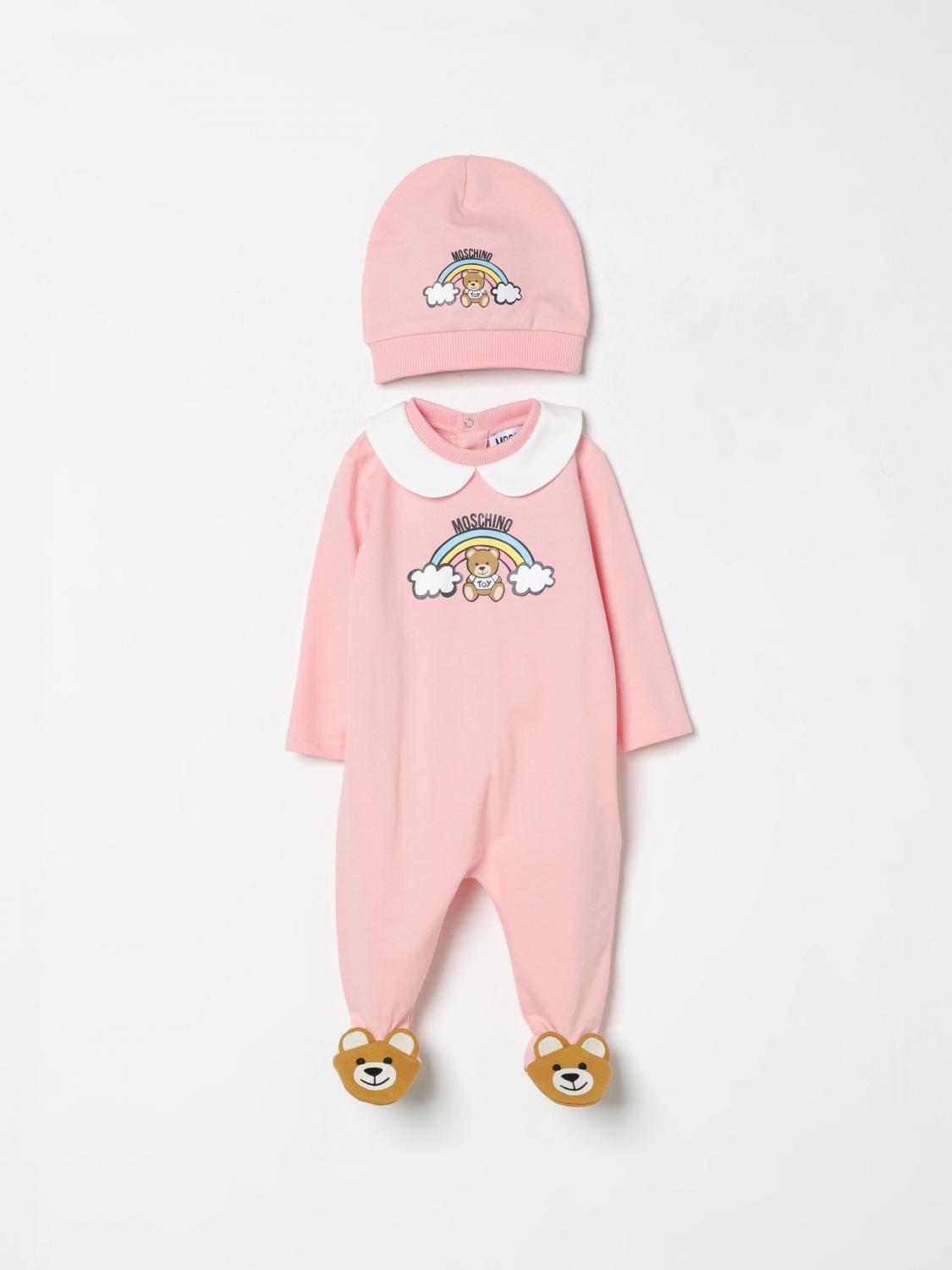 Moschino Pink Babygrow Set For Baby Girl With Teddy Bear In Pink