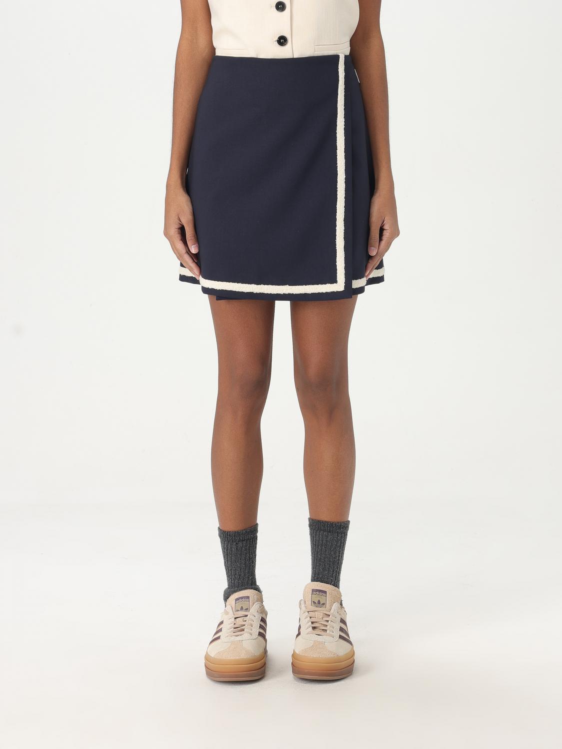 Msgm Wool Skirt With Button Detailing And Contrast Trim In Blue
