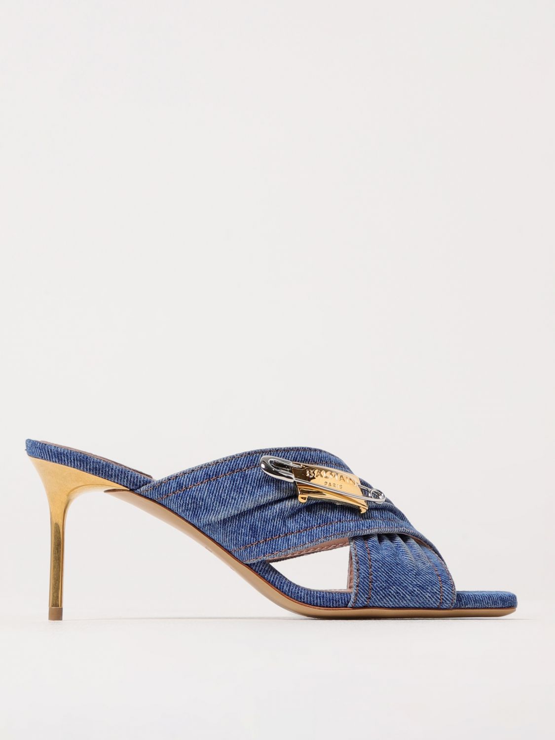 Balmain Square-headed High-heeled Sandals In Blau