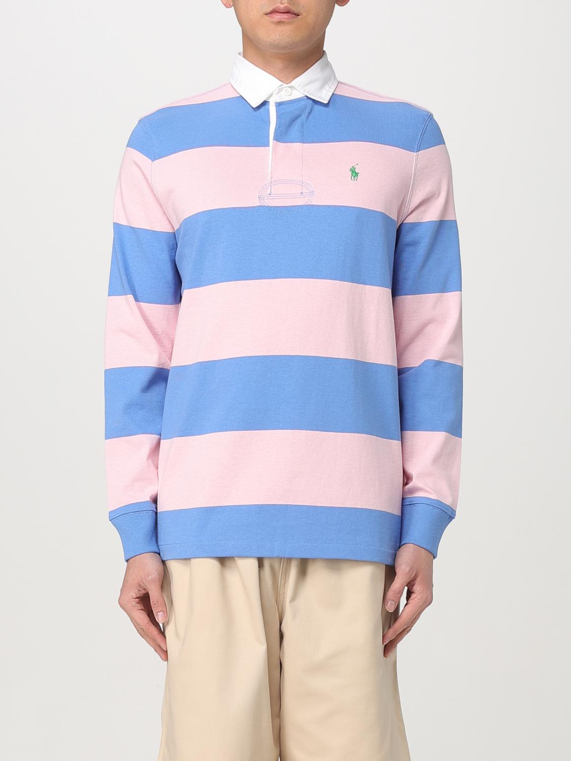 Polo Ralph Lauren Mens Rugby Striped Cotton-jersey Polo Shirt Pink Xxl In Blue