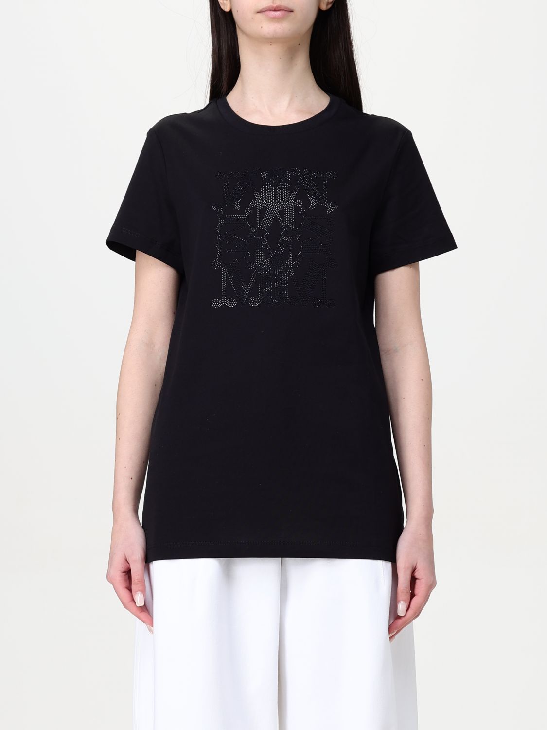 Max Mara Embellished Round Neck Top With Graphic Detail In Black