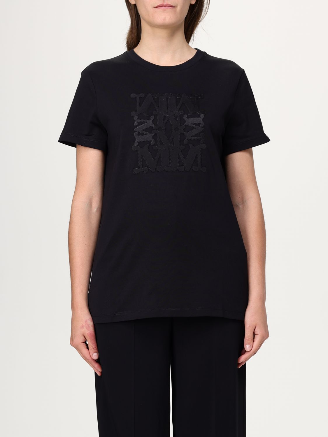 Max Mara Embellished Round Neck Top With Graphic Detail In Black