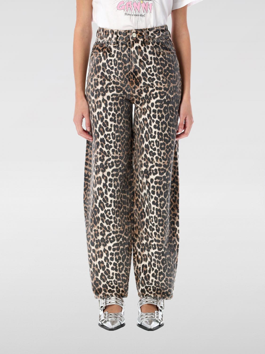 Ganni Stary Barrel Jeans In Leopard In Braun