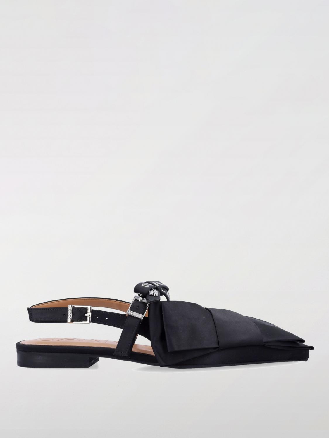 Ganni Big Bow Slingback Pointed-toe Flats In Black