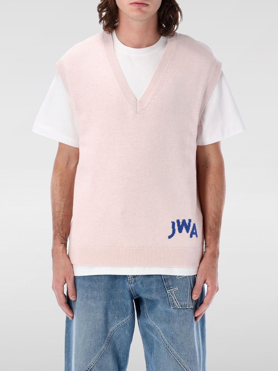 Jw Anderson Pink Sleeveless Vest With V Neck And Contrasting Logo Embroidery On The Front In Pink