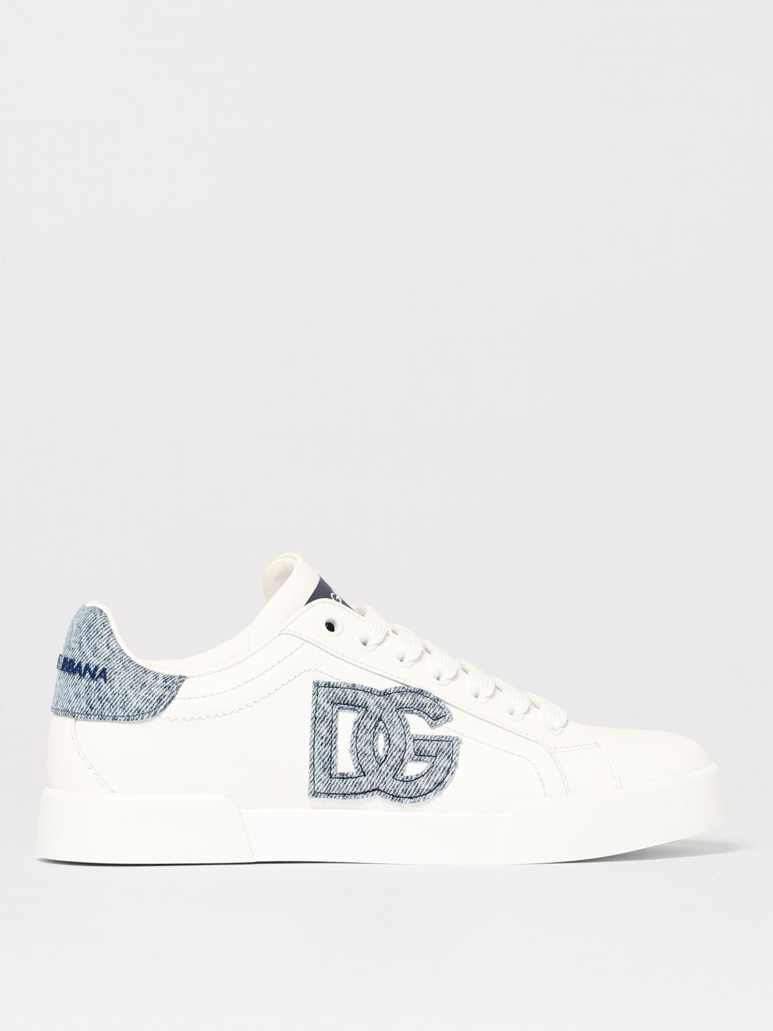 Dolce & Gabbana White Low-top Sneakers With Logo And Blue Tongue In White