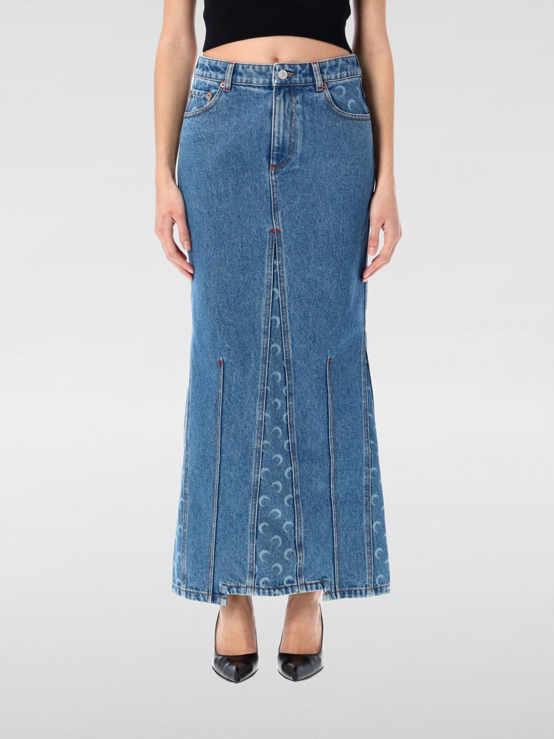 Marine Serre Crescent-moon-print Maxi Skirt In Blau