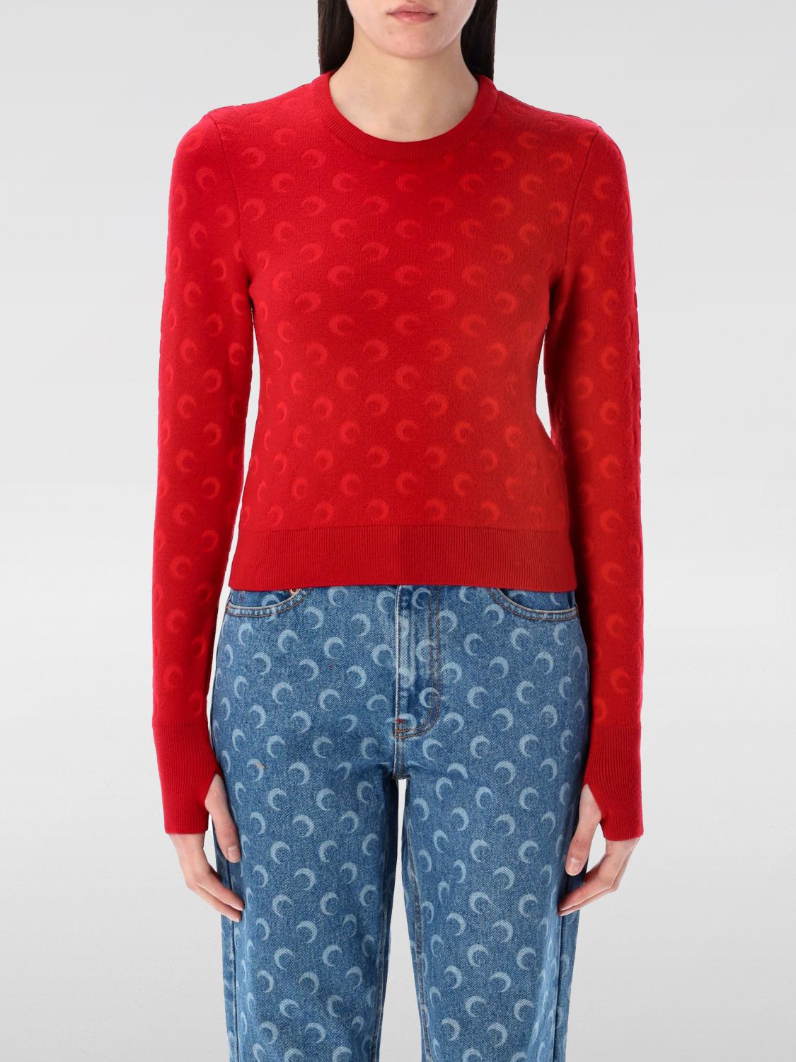 Marine Serre Moon Jacquard Knit Fitted Sweater In Red
