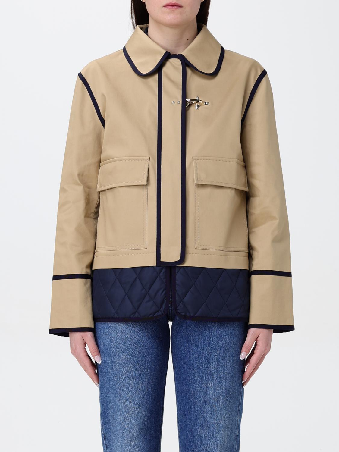 Fay Stretch Gabardine Pea Coat With Hook In Beige