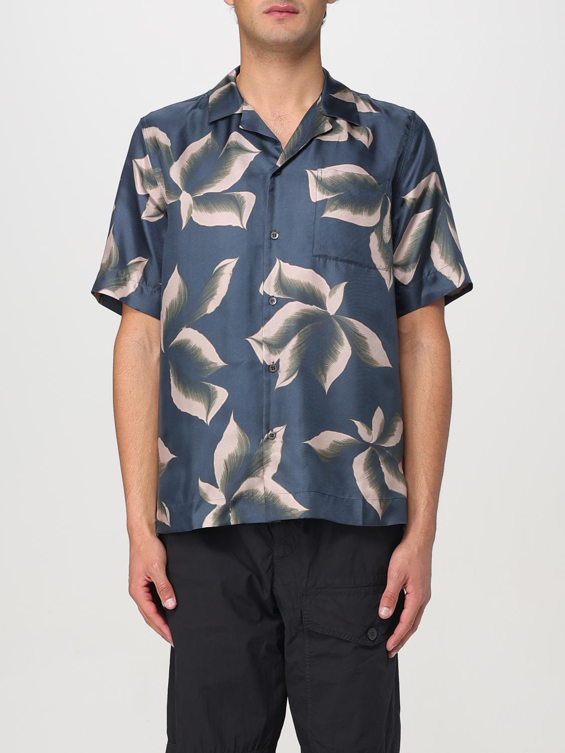 Dries Van Noten Silk Shirt With Floral Pattern And Camp Collar In Blue