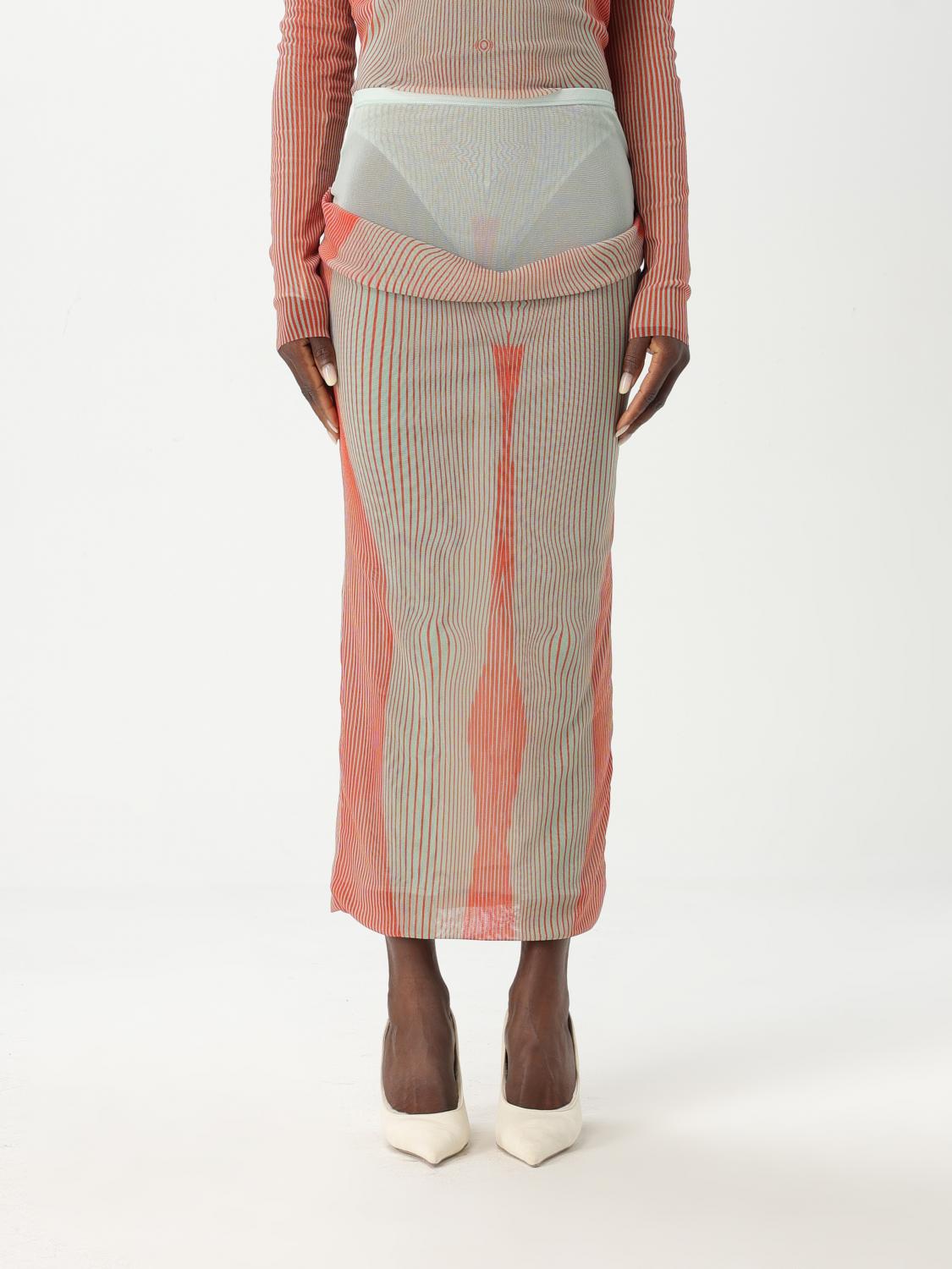 Jean Paul Gaultier Sheer Striped Midi Skirt In Red