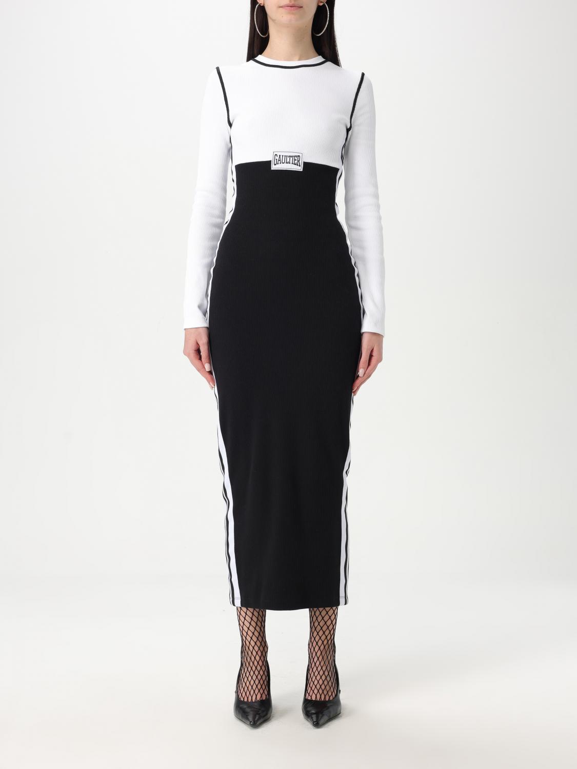 Jean Paul Gaultier Ribbed Texture Crew Neck Long Sleeve Dress In White