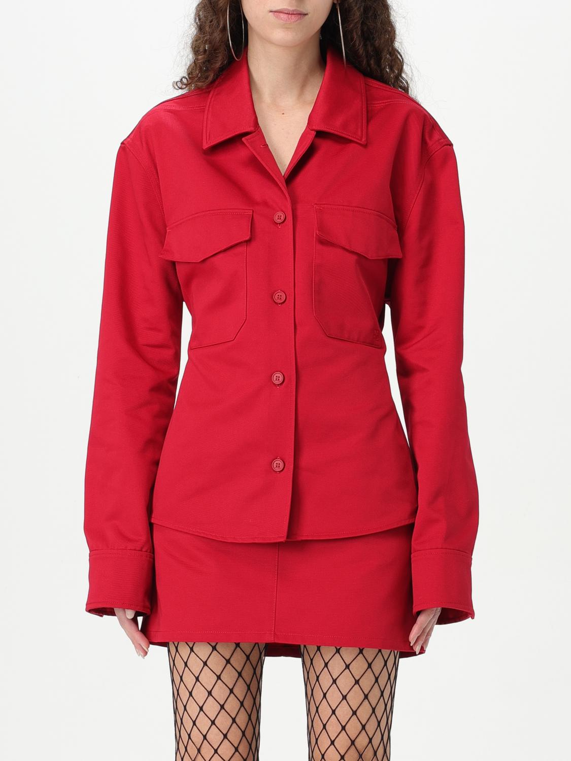 Courrèges Cotton Shirt With Long Sleeves And Collared Neck In Red