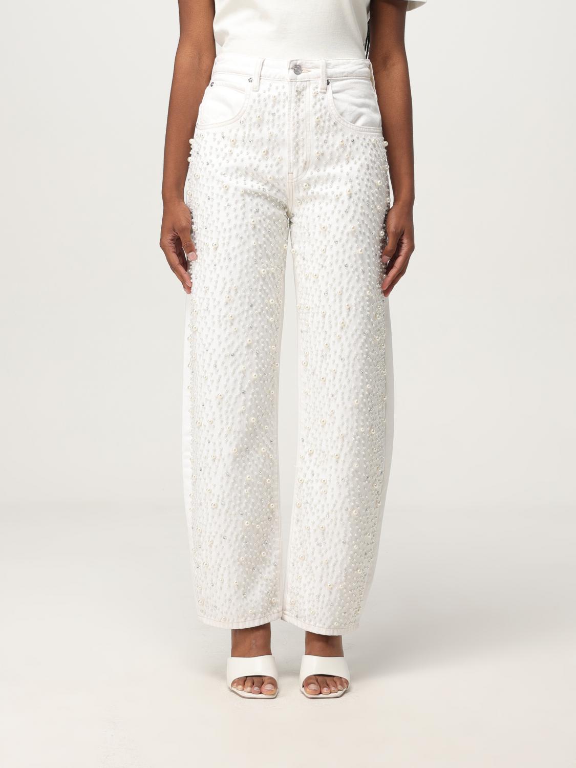 Frame Rhinestone-embellished White Cotton Straight Jeans In White