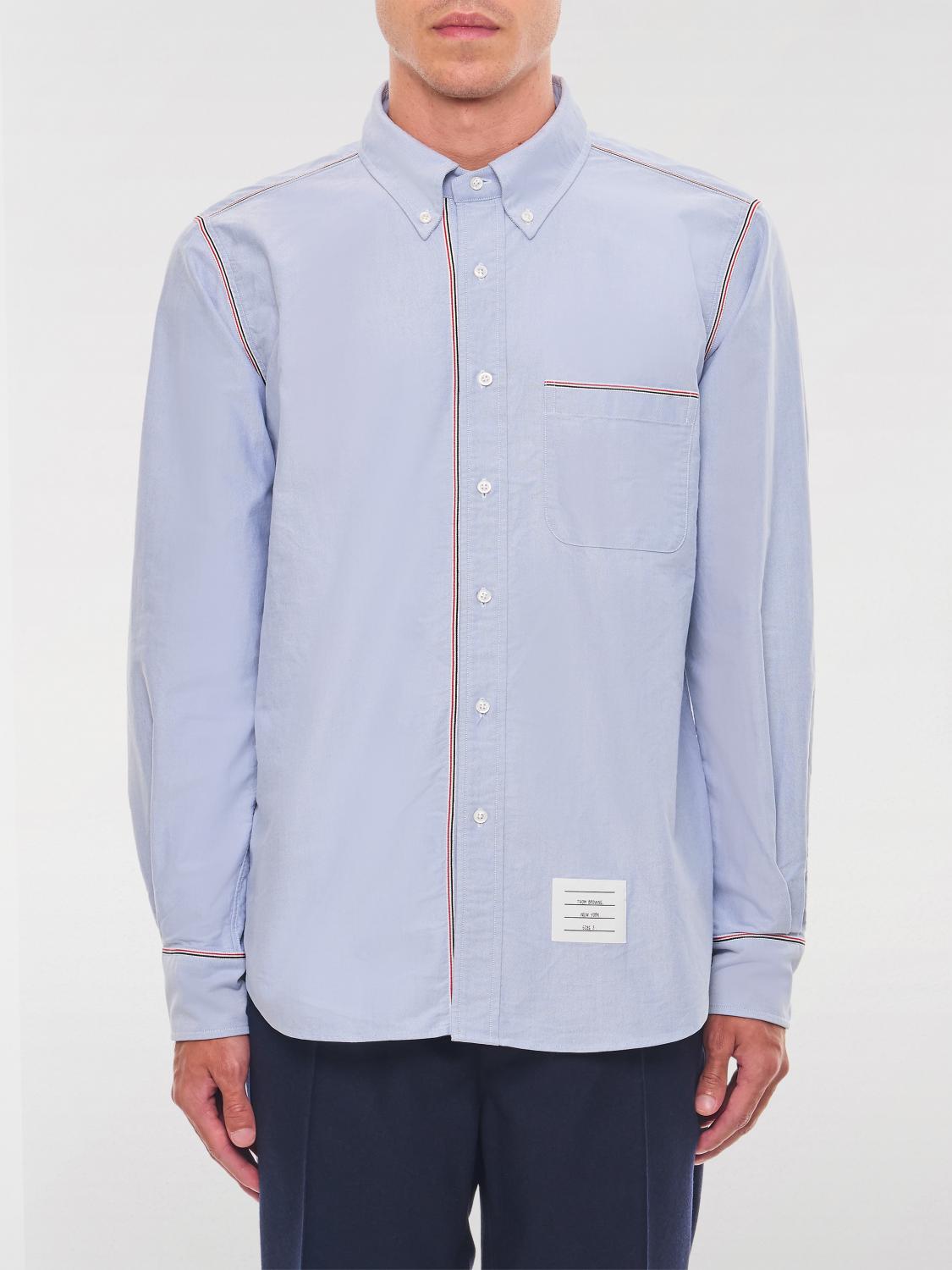 Thom Browne Camicia Button Down Con Finiture In Gros Grain In Gnawed Blue
