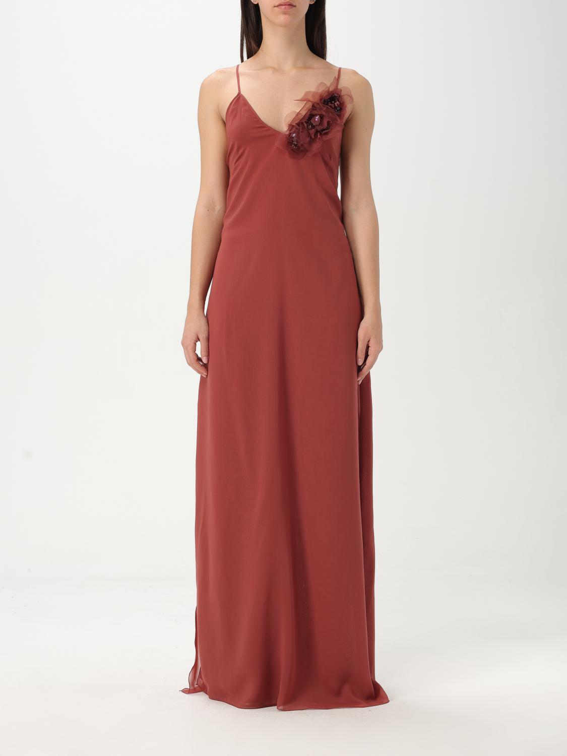 Blumarine Brick Crepe Dress In Braun