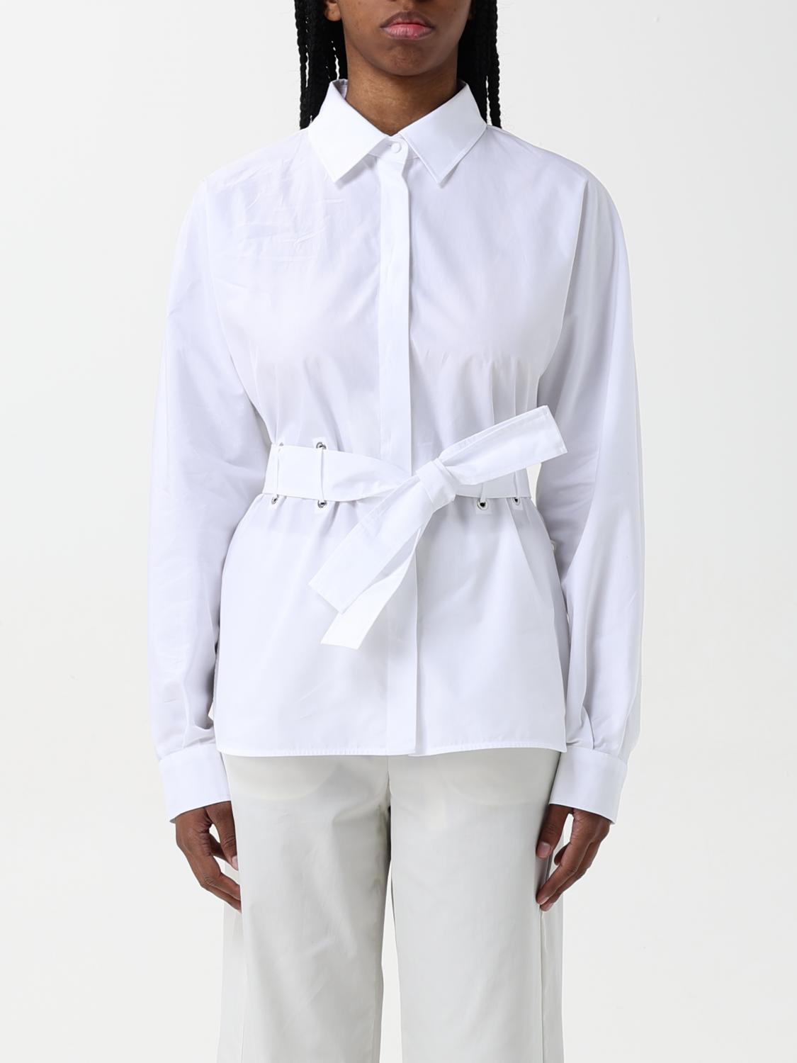 Max Mara Belted Button-up Long-sleeved Shirt In White