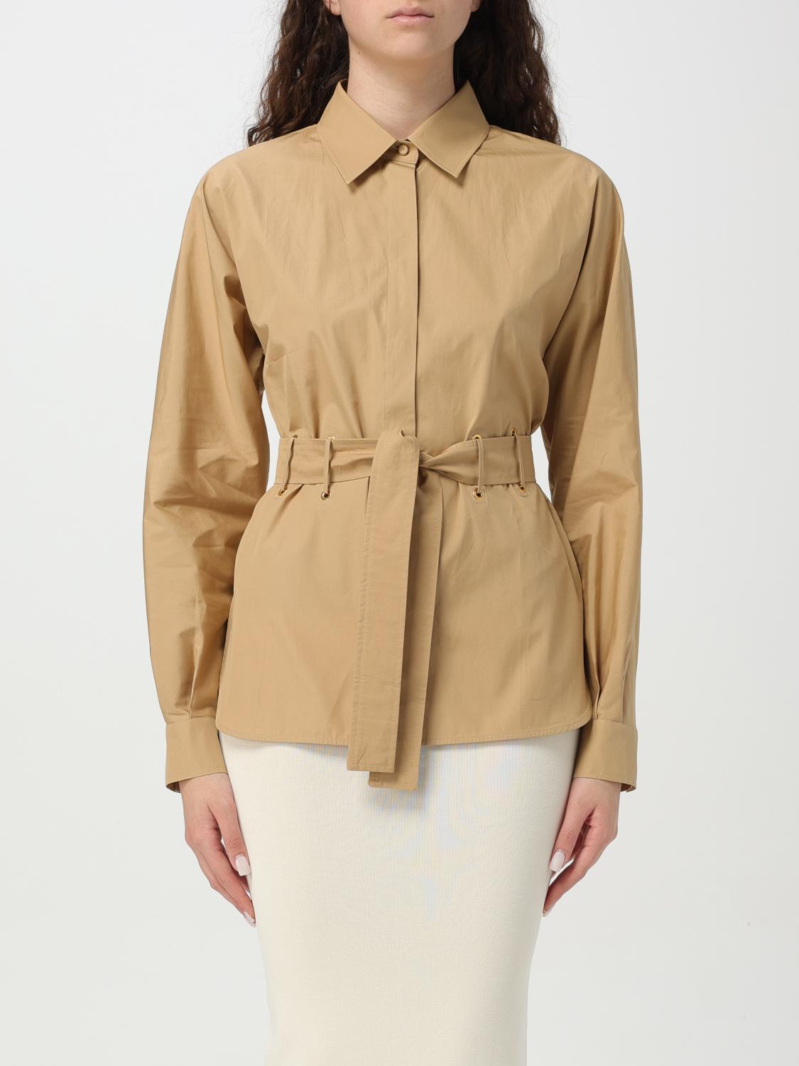 Max Mara Belted Button-up Long-sleeved Shirt In Beige