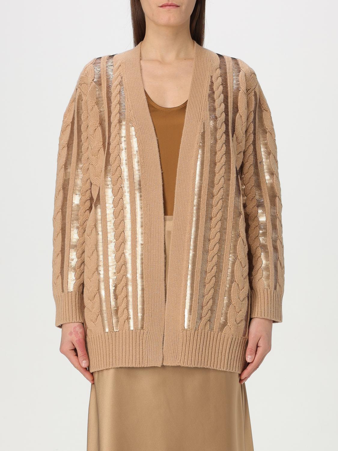 Max Mara Wool And Cashmere Cardigan With Sequins In Brown