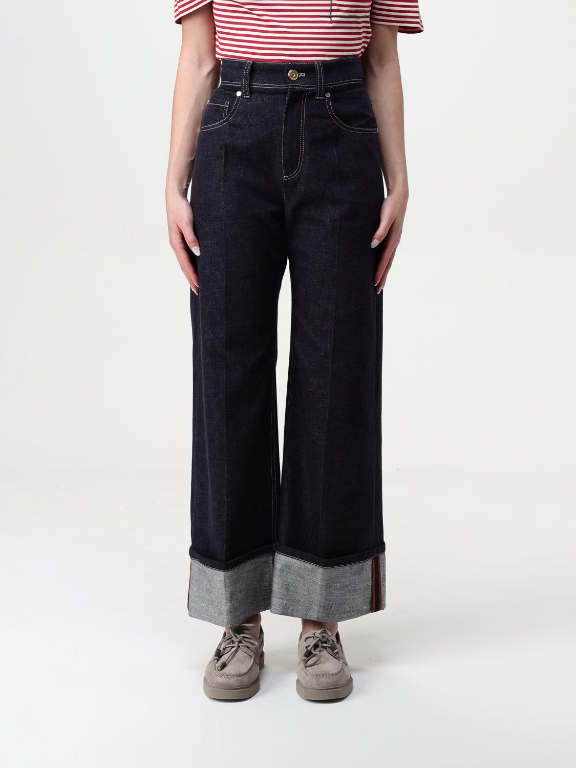 Brunello Cucinelli Women Crop Denim Trousers With Turn-ups In Blue