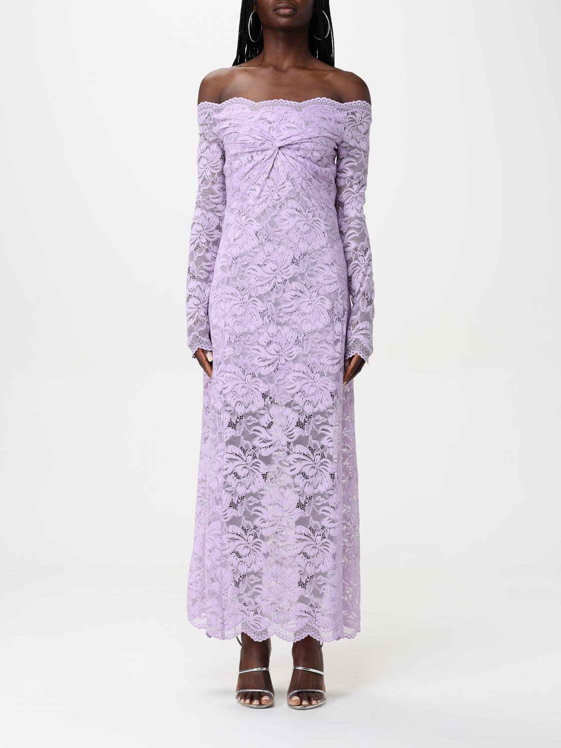 Rabanne Womens French Lavander Off-shoulder Long-sleeves Lace Midi Dress In Lavander