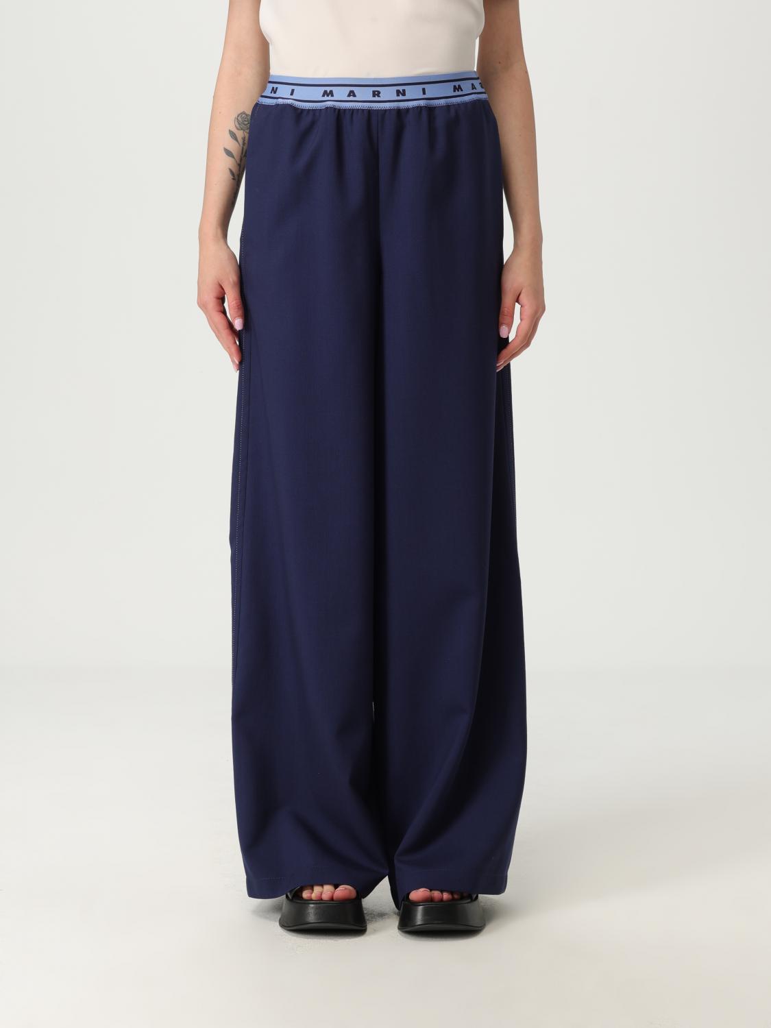 Marni Wide-leg Black Trousers With Elastic Waistband In Blue