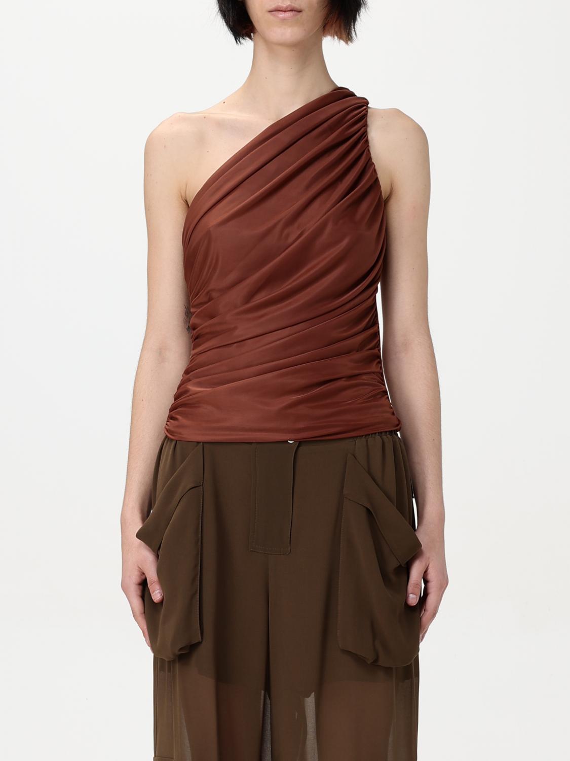 Pinko Draped One-shoulder Ruched Sleeveless Top In Brown
