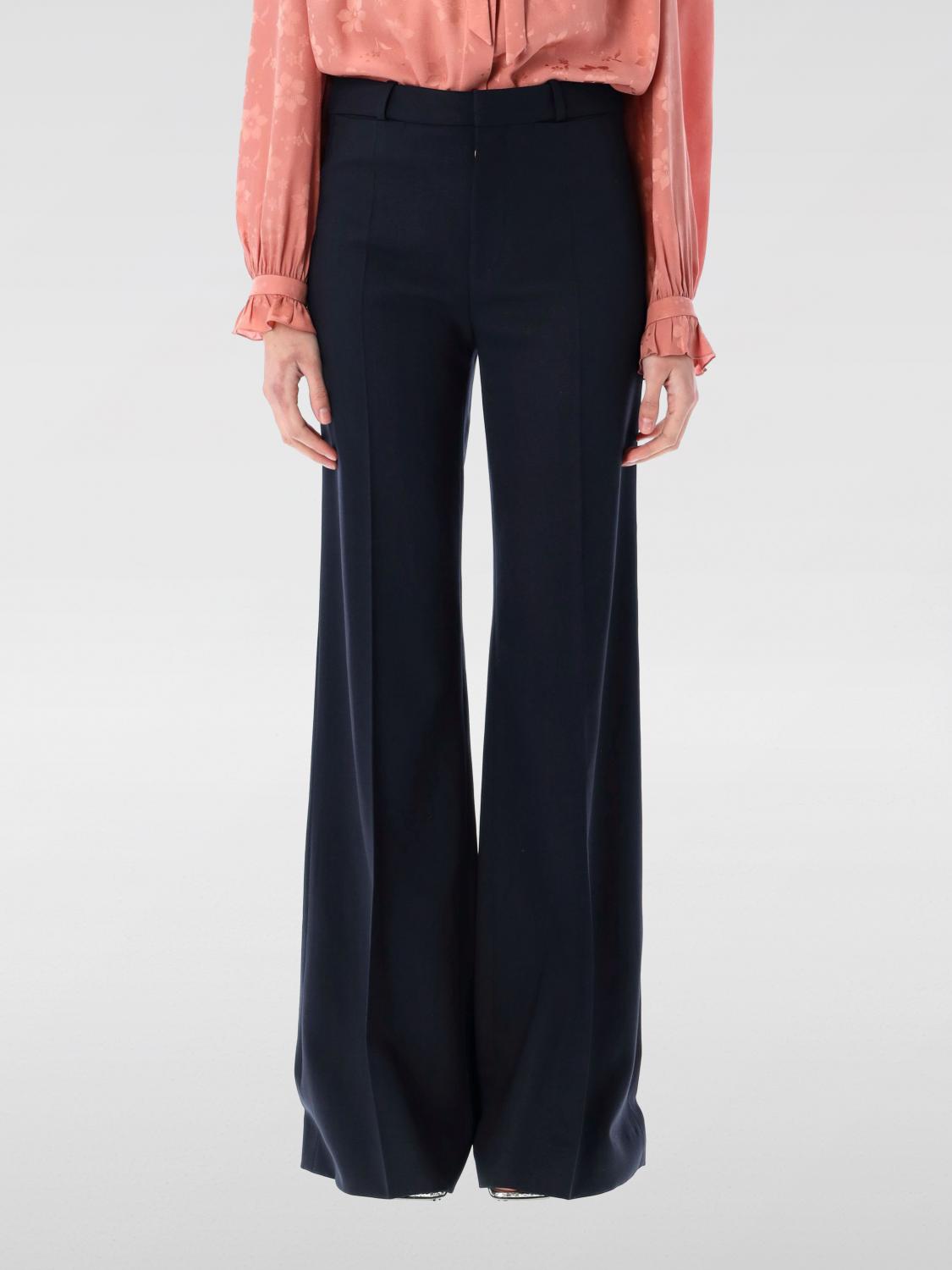 Chloé Black Pants With High Waist And Wide Leg In Viscose Blend Stretch Woman In Black