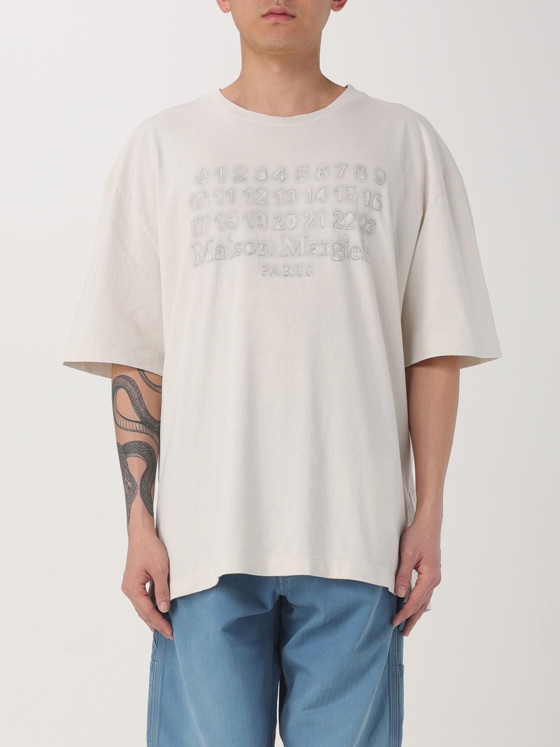 Maison Margiela Cream Cotton T-shirt With Embossed Logo In White