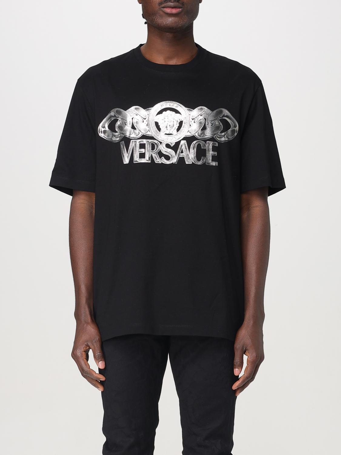 Versace Black T-shirt With Medusa Head Logo Print On The Front In Cotton Man In Multicolor
