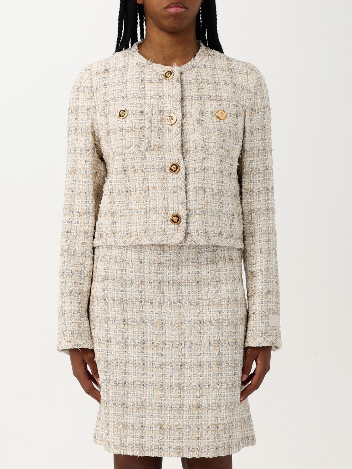 Versace Fancy Metallic Tweed Jacket In Multicolor