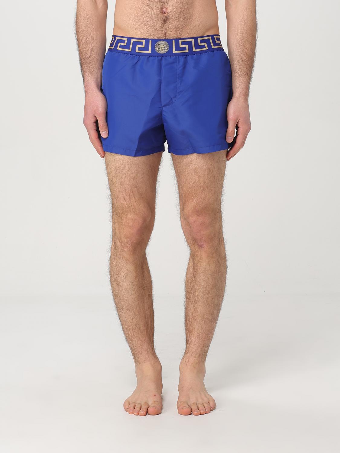 Versace Intimo Blue Geometric Patterned Lingerie Shorts In Blue