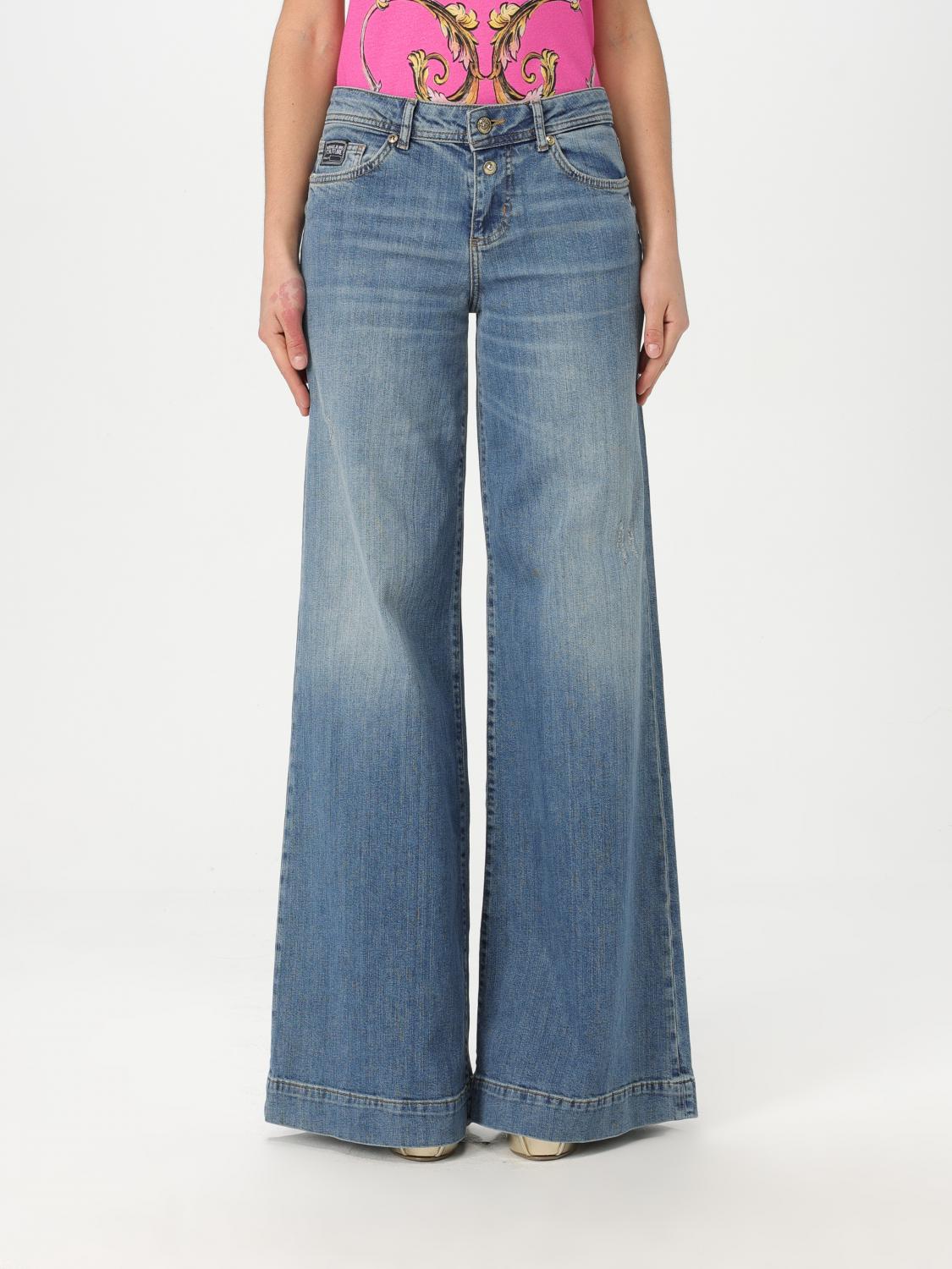 Versace Jeans Couture High Rise Cotton Ocean Jeans In Indigo In Multicolor