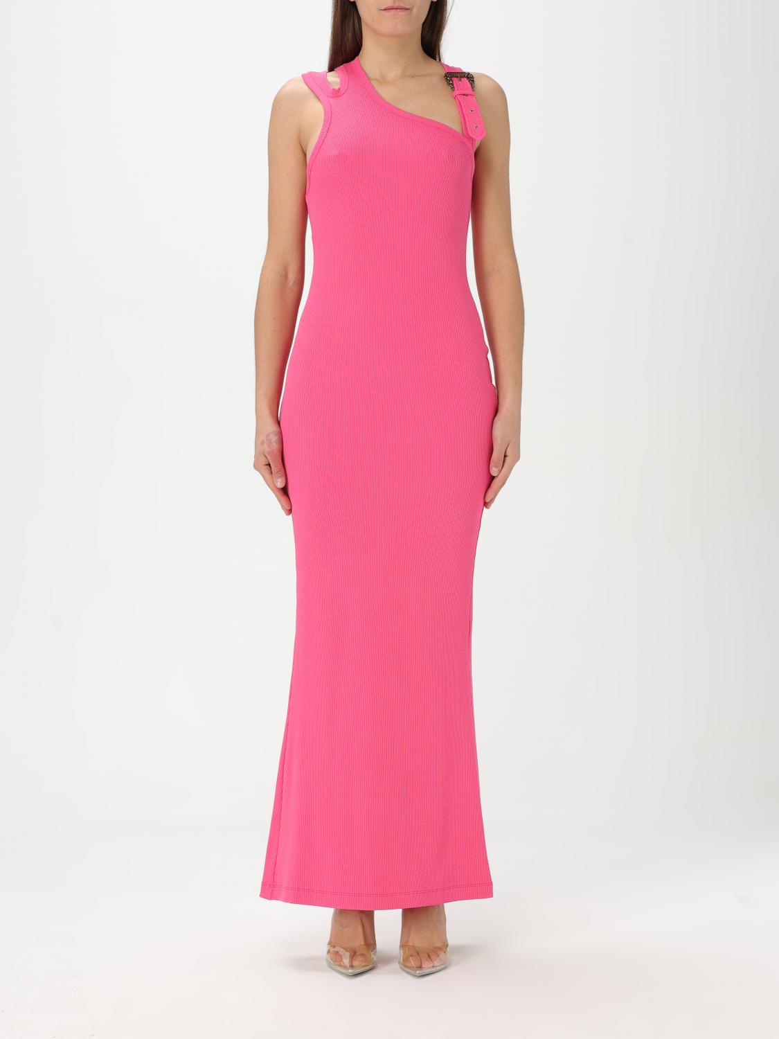 Versace Jeans Couture Pink Baroque Buckle Maxi Dress In Pink