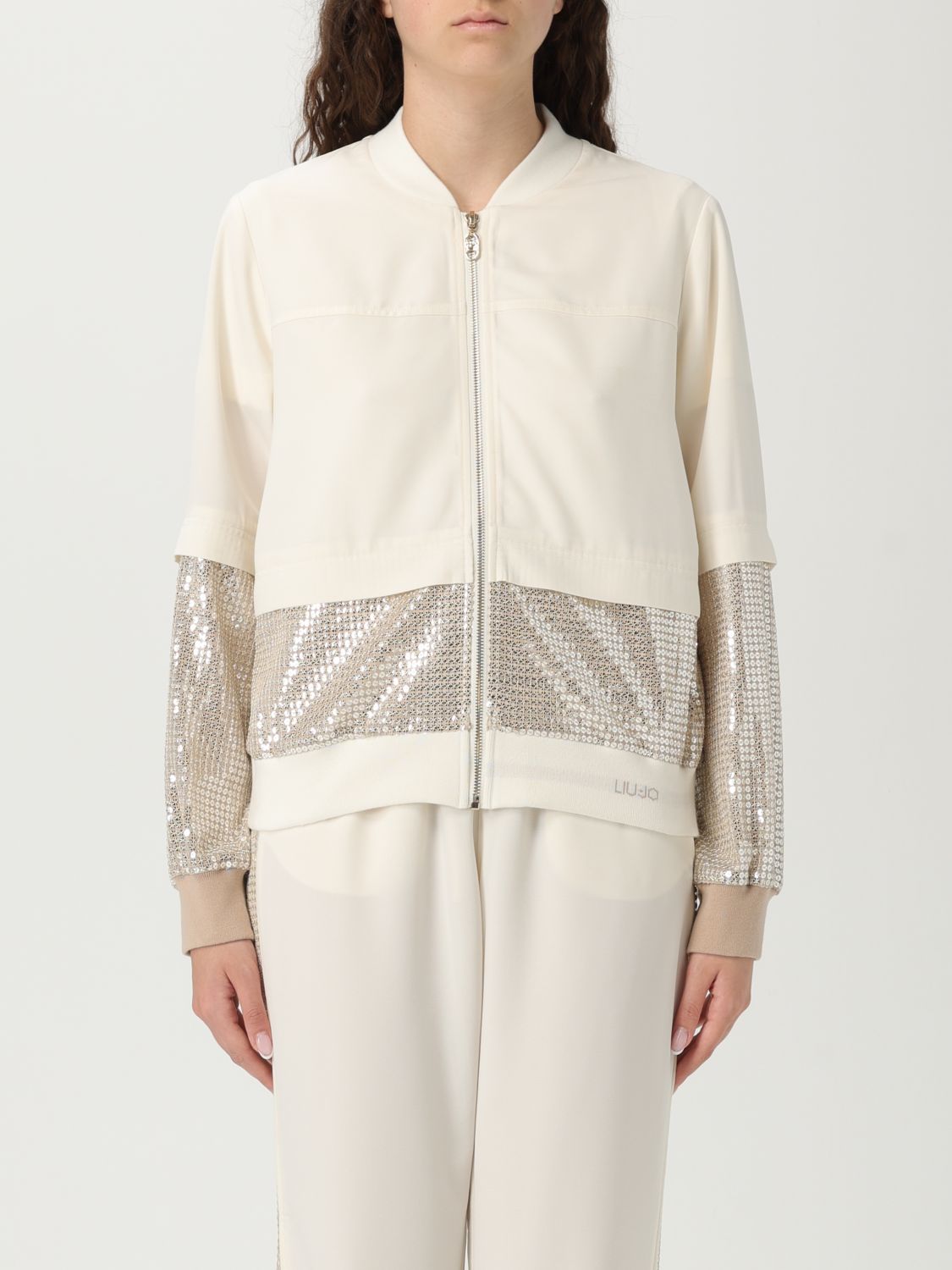 Liu •jo Liu Jo White And Gray Jacket With Sequined Sleeves