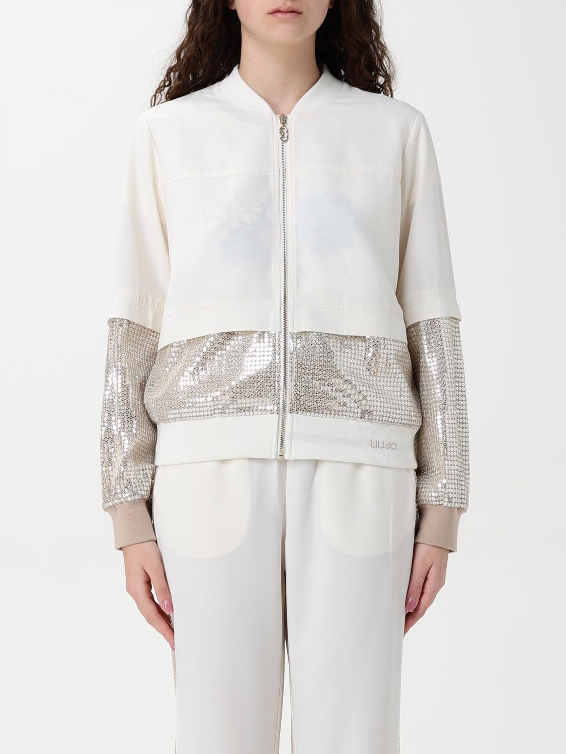 Liu •jo Liu Jo White And Gray Jacket With Sequined Sleeves In Beige