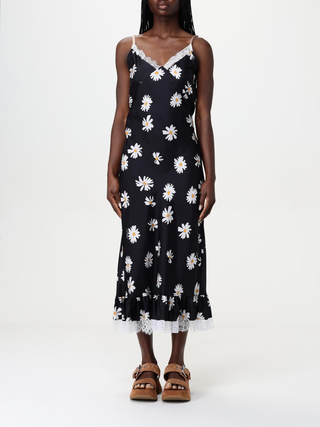 Moschino All-over Daisy Print Silk Twill Midi Dress In Black
