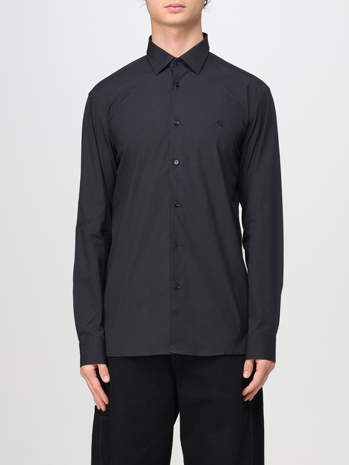 Burberry Sherfield Equestrian Knight Stretch Cotton Poplin Button-up Shirt In Black
