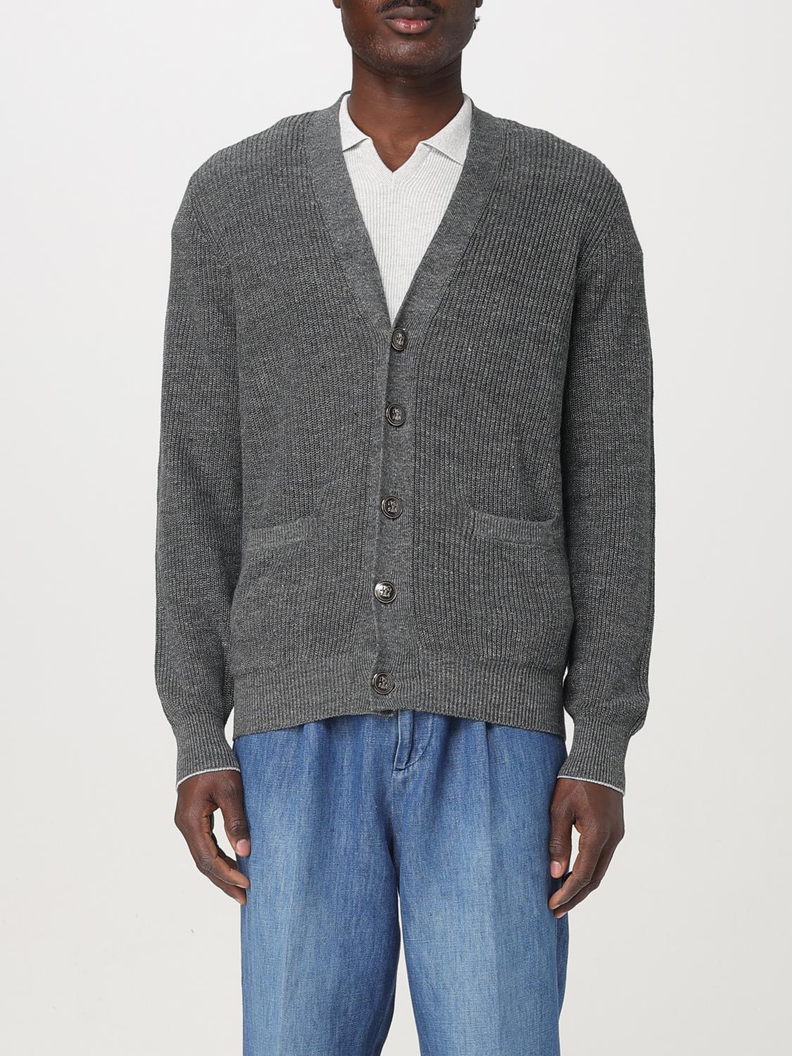 Brunello Cucinelli Cardigan Linen Blend Front Pockets In Grey