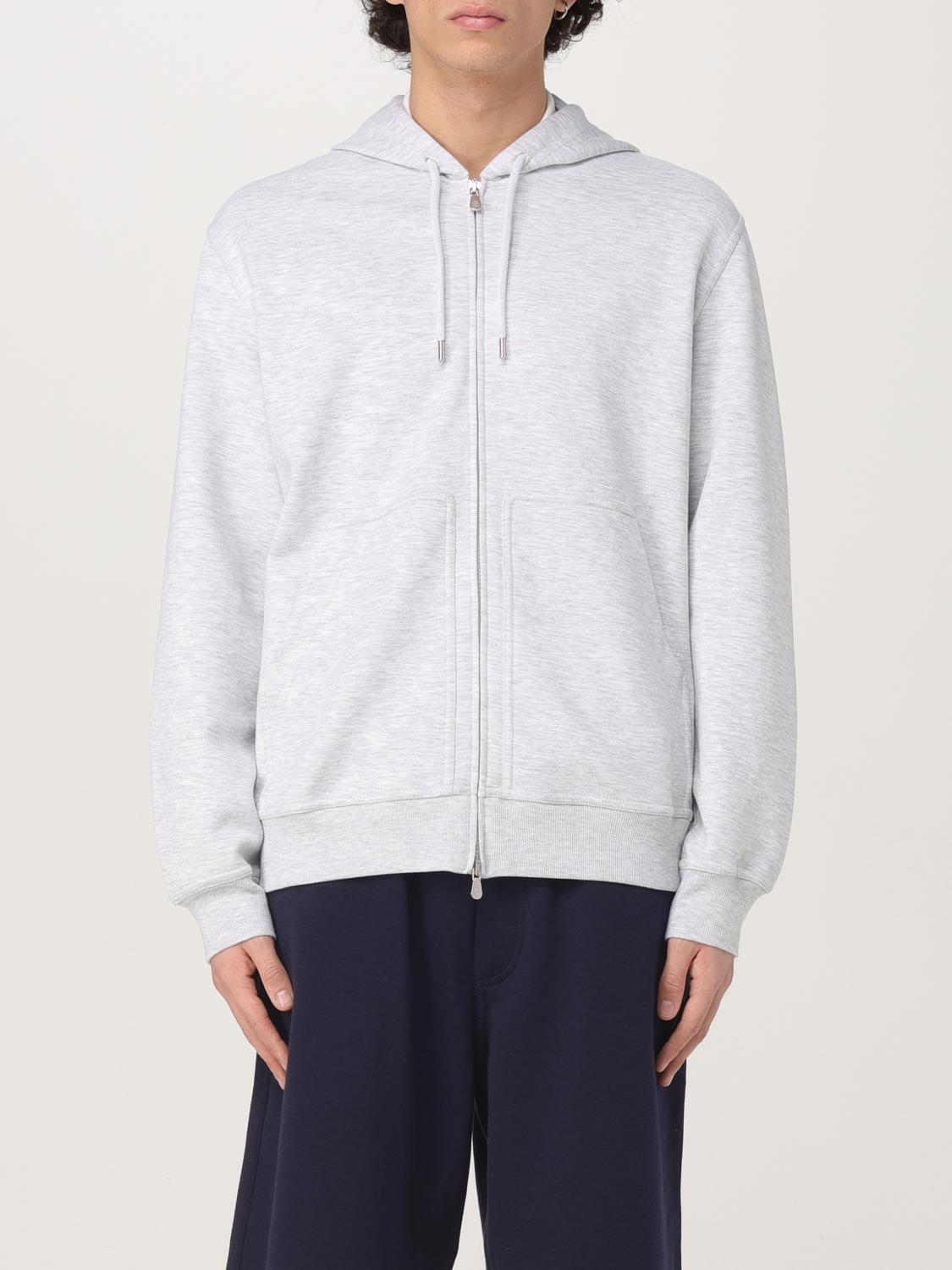 Brunello Cucinelli Grey Long Sleeves Zip-up Hoodie In Grey