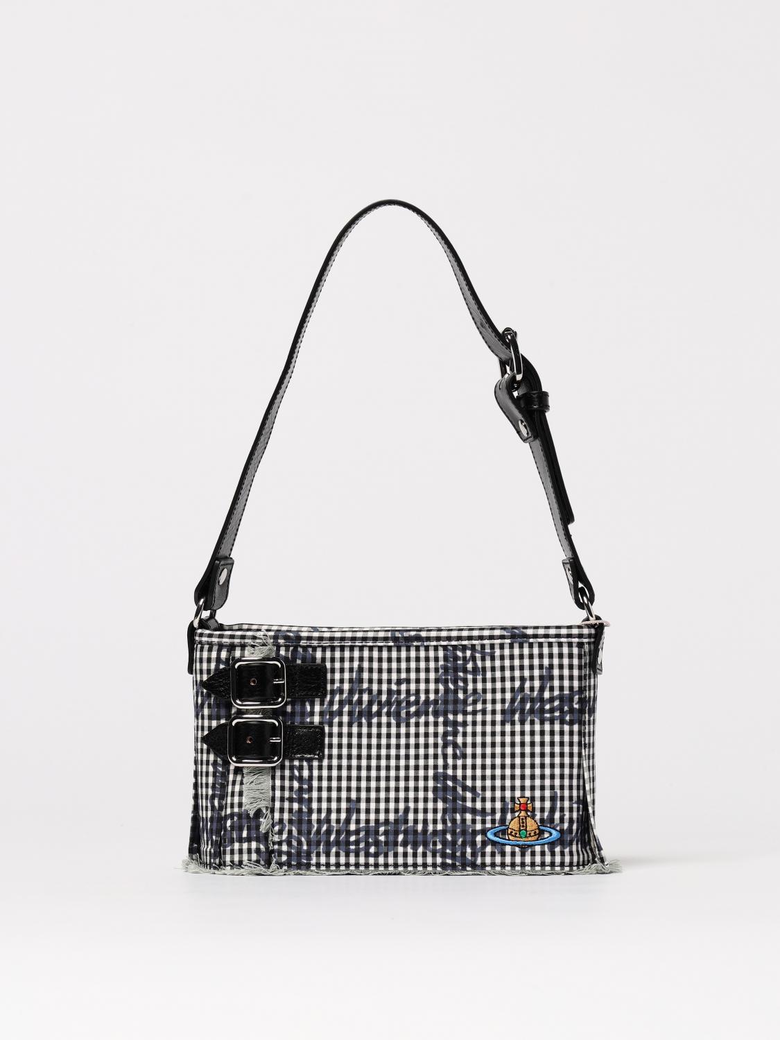 Vivienne Westwood Check Pattern Cotton Shoulder Bag In Gray