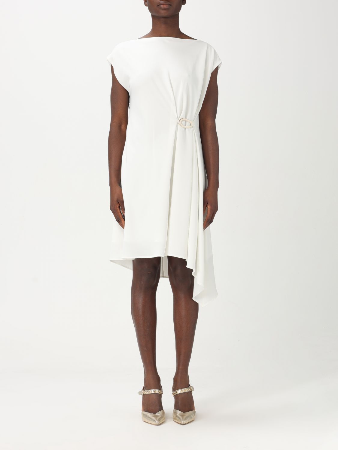 Liu •jo Liu Jo Draped White Dress With Cap Sleeves And Waist Accent In White