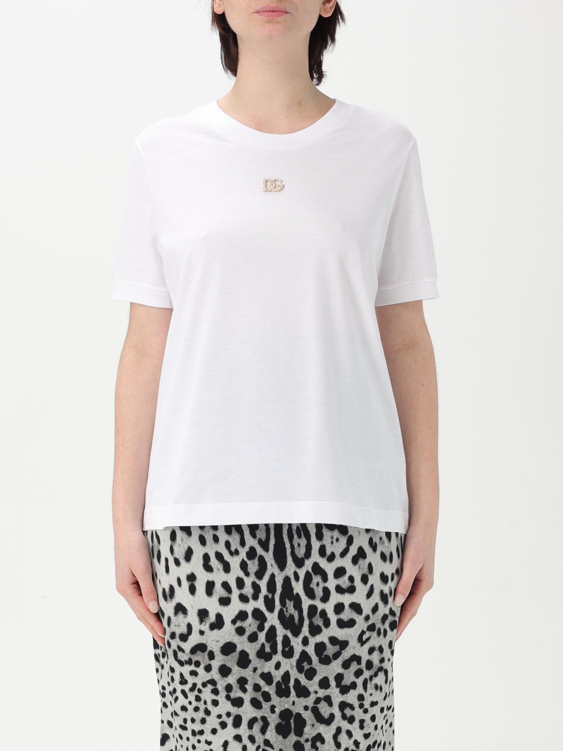Dolce & Gabbana White T-shirt With Dg Logo On The Front Finished With Rhinestones In White