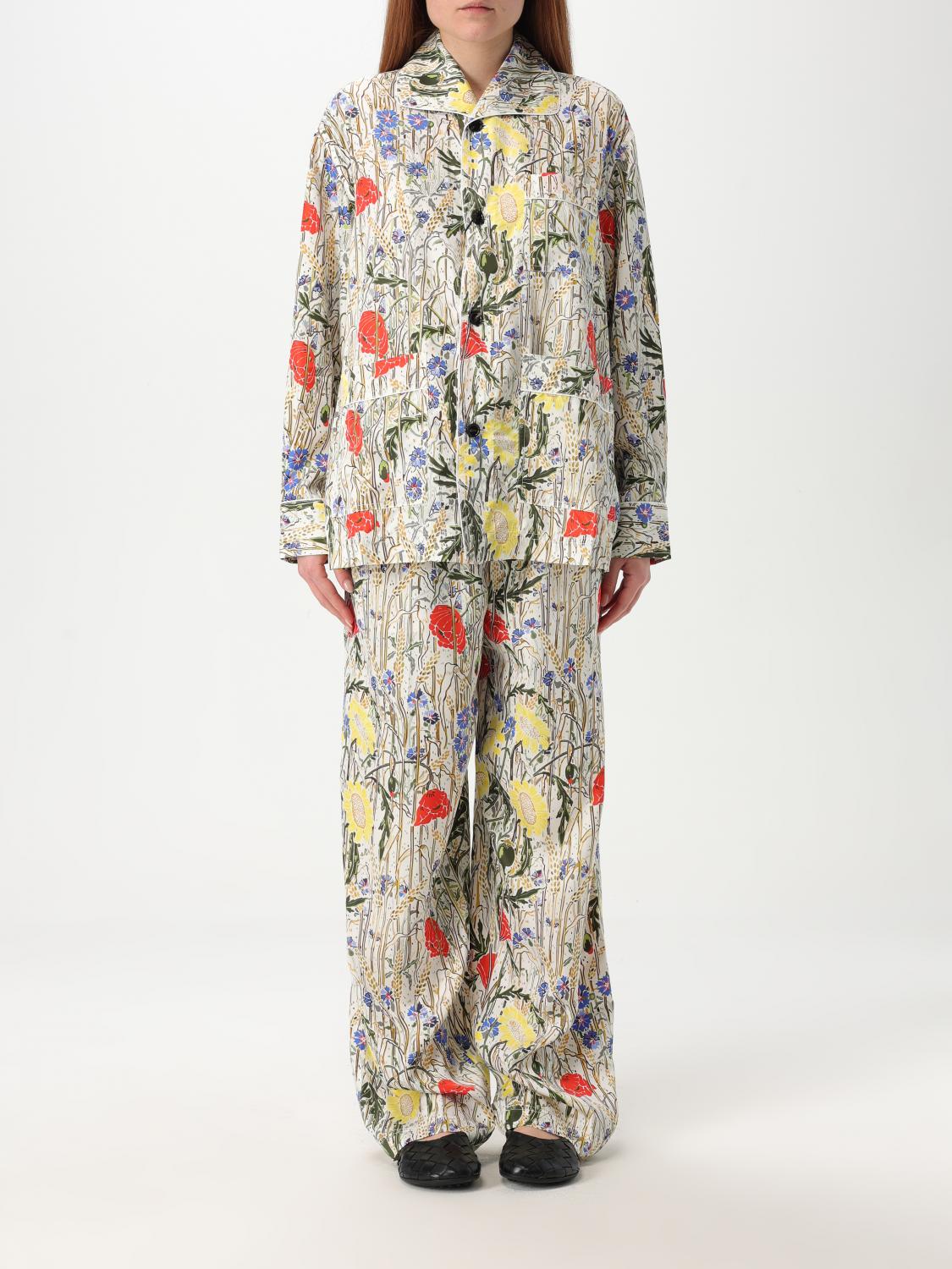 Bottega Veneta Womens Chalk Hibiscus Khaki Flower-print Wide-leg High-rise Woven-blend Pyjama Set In White