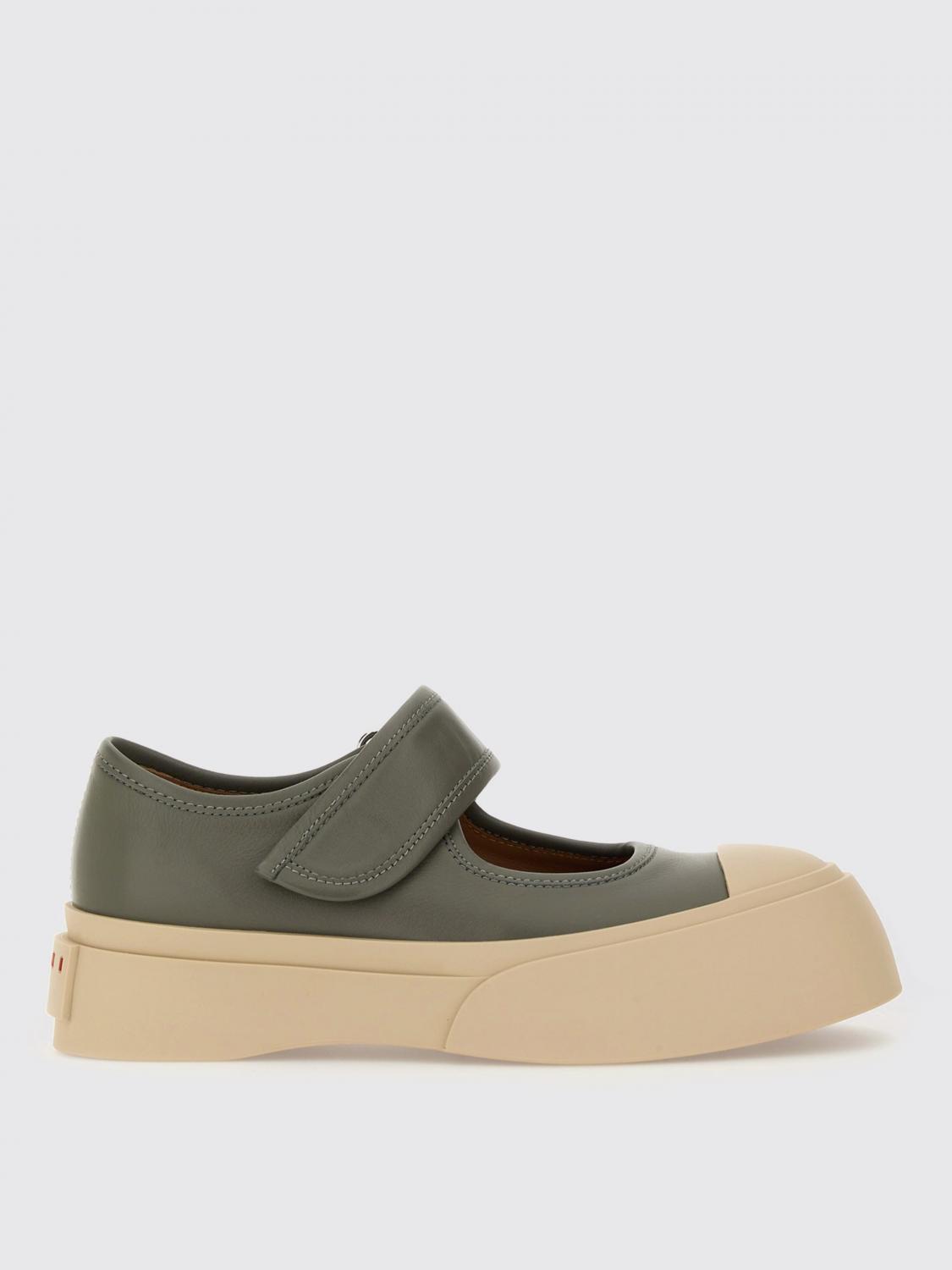 Marni Gray Calfskin Low-top Sneakers With Hook-and-loop Closure