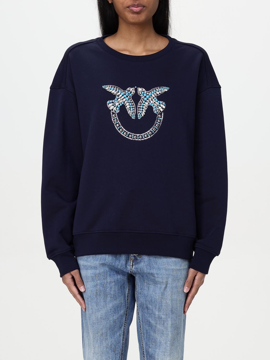 Pinko Nelly Sweatshirt With Love Birds Embroidery In Blue