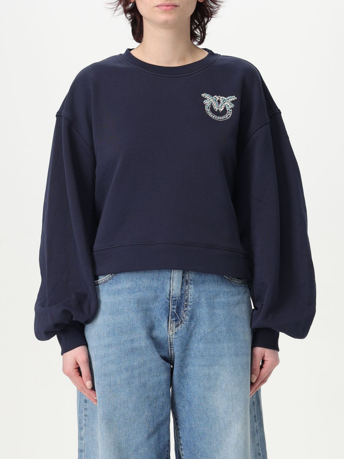 Pinko Cropped Sweatshirt With Voluminous Sleeves In Blue