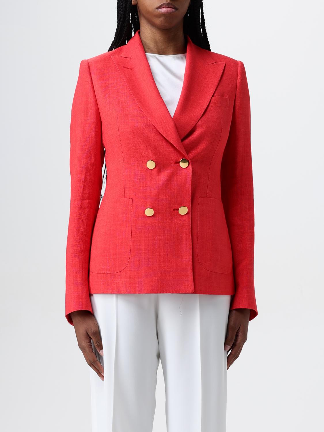 Tagliatore Double-breasted Blazer With Structured Shoulders In Coral